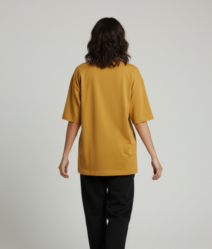 Mustard Yellow Oversized T-Shirt for Women | Heavyweight Solid Cotton | Relaxed Drop-Shoulder Boxy Fit