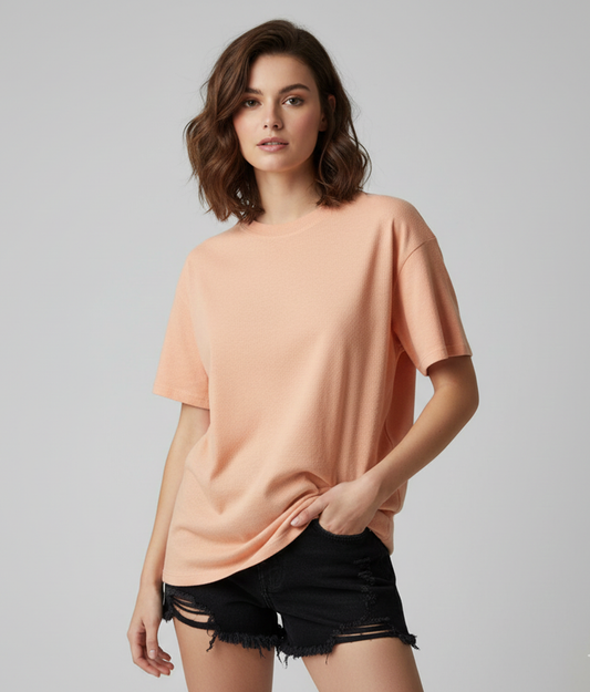 Peach Fuzz Solid Oversized T-Shirt for Women | Premium Heavyweight Cotton | Boxy Streetwear Fit