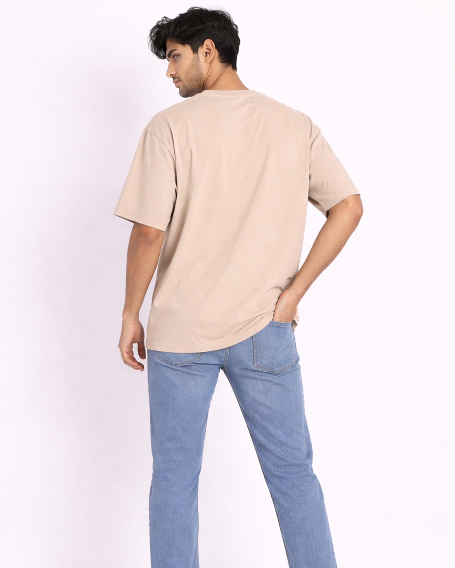 Penguin Oversized T Shirt for Men | Penguin Meme Graphic Beige T Shirt