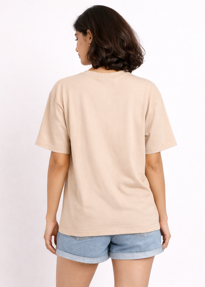 Penguin Oversized T Shirt for Women | Penguin Meme Graphic Beige T Shirt