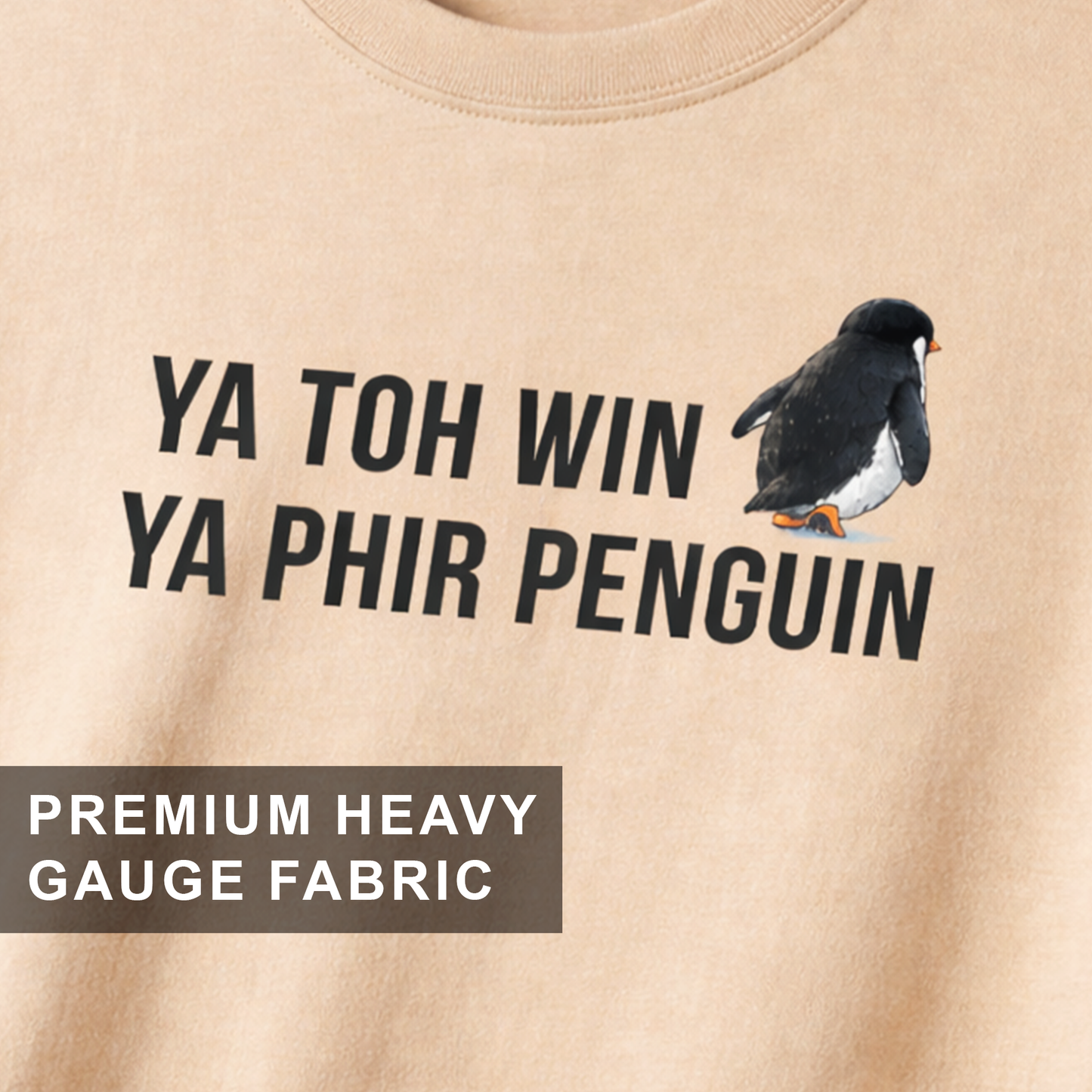 Penguin Oversized T Shirt for Women | Penguin Meme Graphic Beige T Shirt