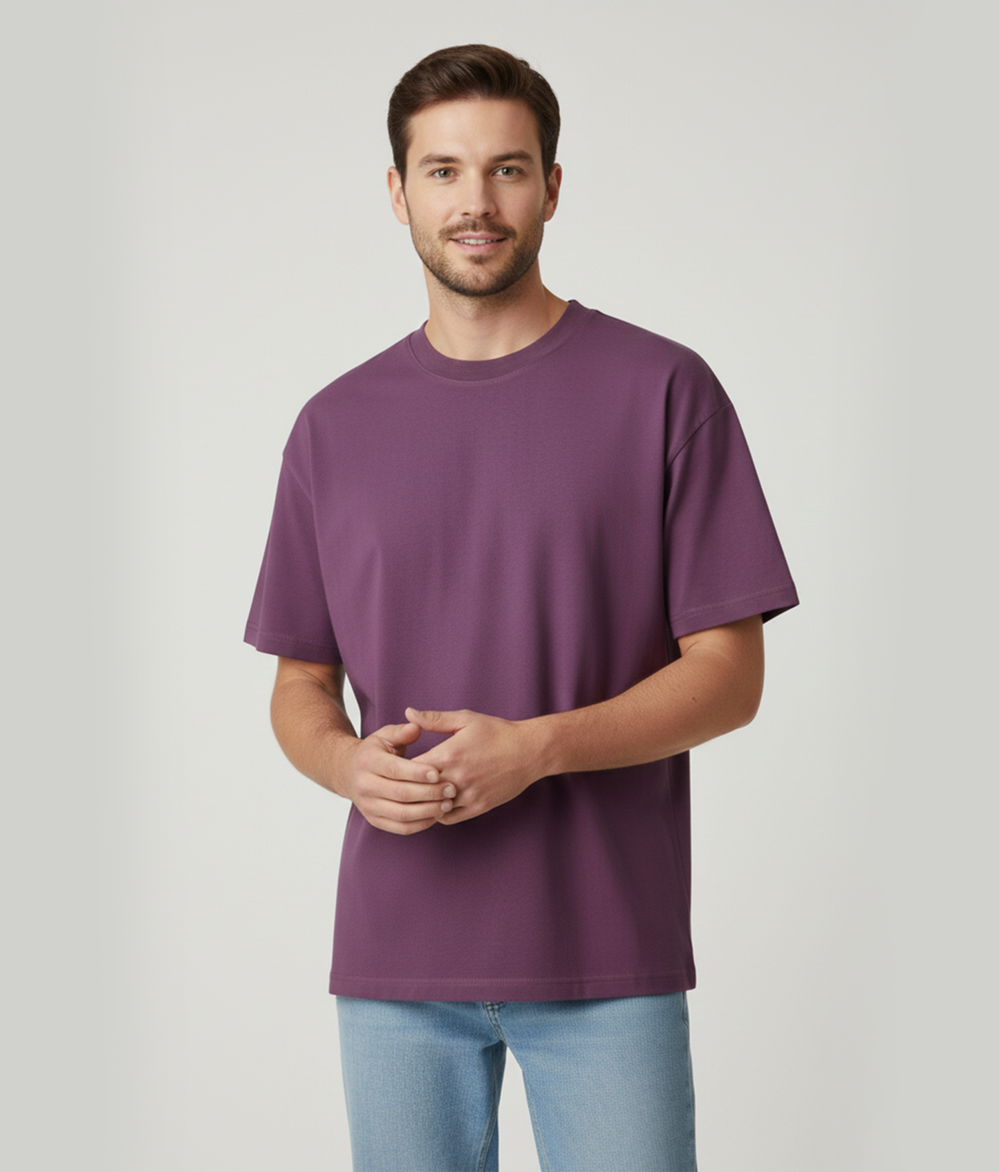 Plum Purple Oversized T-Shirt for Men | Heavyweight Solid Cotton | Drop Shoulder Streetwear Fit