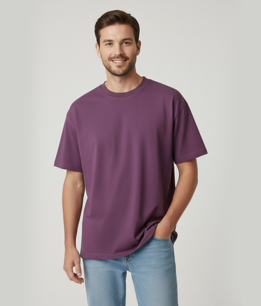 Plum Purple Oversized T-Shirt for Men | Heavyweight Solid Cotton | Drop Shoulder Streetwear Fit