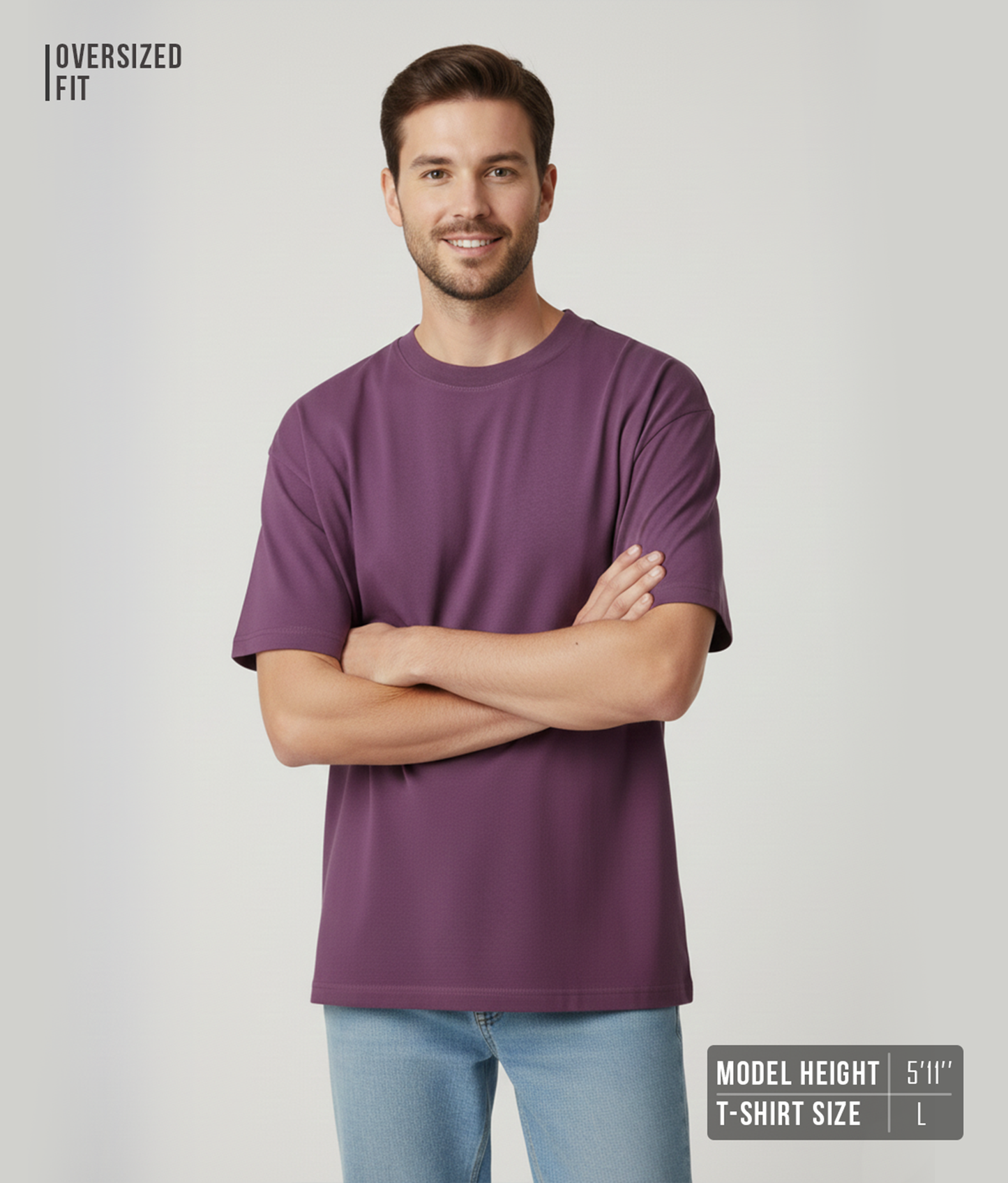 Plum Purple Oversized T-Shirt for Men | Heavyweight Solid Cotton | Drop Shoulder Streetwear Fit