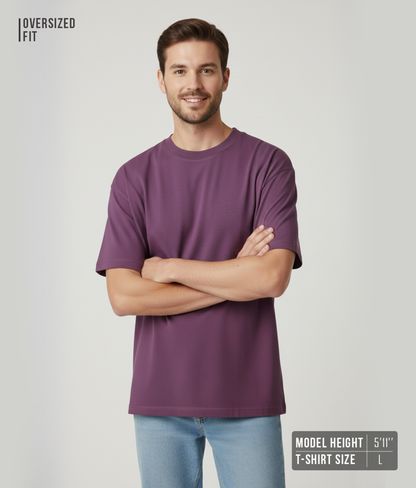 Plum Purple Oversized T-Shirt for Men | Heavyweight Solid Cotton | Drop Shoulder Streetwear Fit