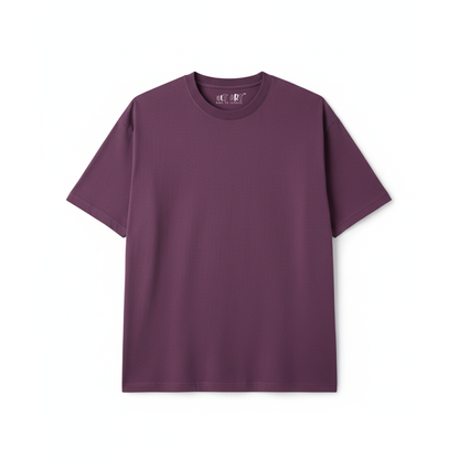 Plum Purple Oversized T-Shirt for Women | Heavyweight Solid Cotton | Relaxed Drop Shoulder Fit