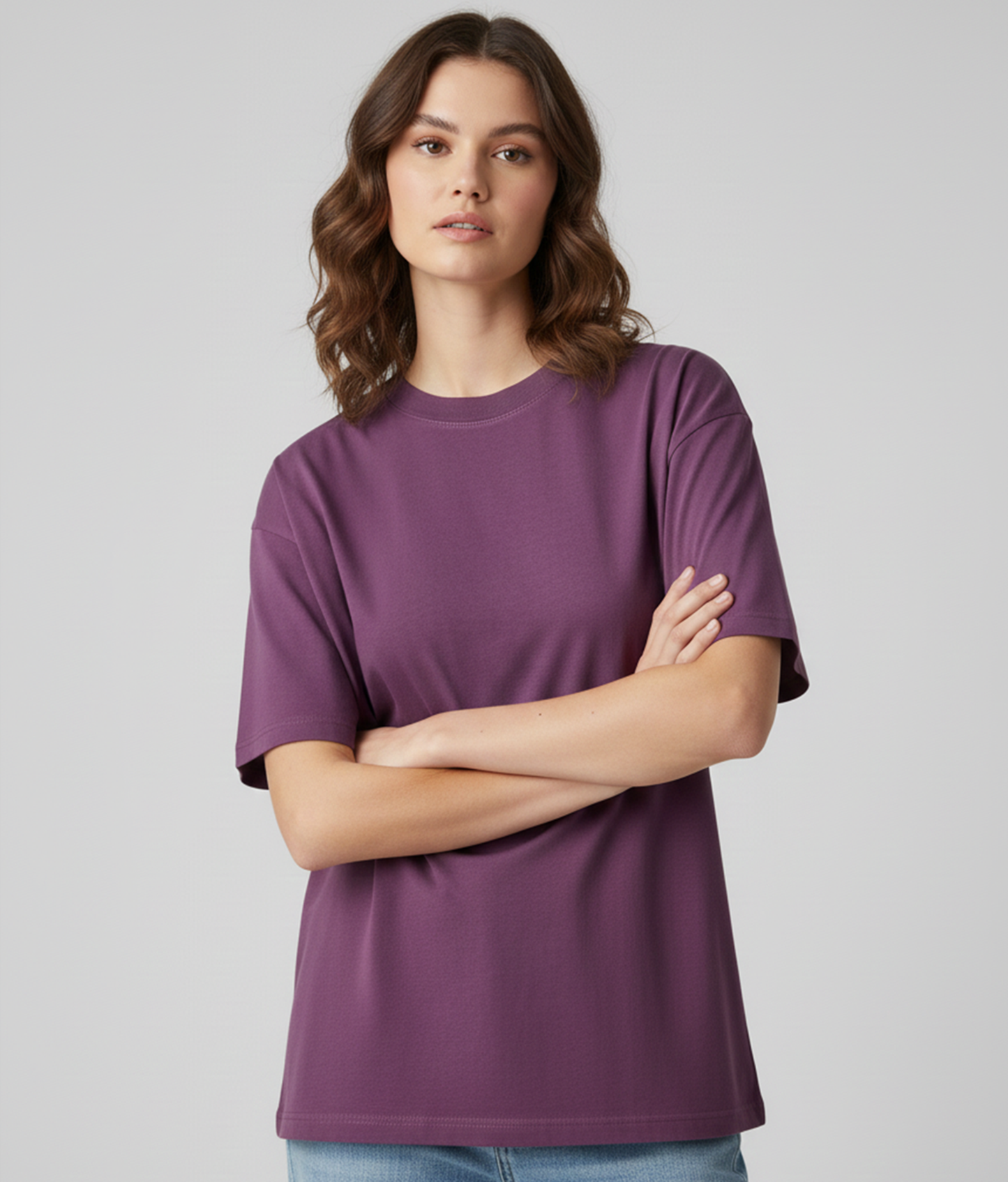 Plum Purple Oversized T-Shirt for Women | Heavyweight Solid Cotton | Relaxed Drop Shoulder Fit