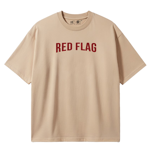 Red Flag Beige Oversized T-Shirt for Men | Funny Quote Streetwear Tee