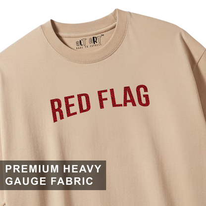 Red Flag Beige Oversized T-Shirt for Women | Funny Graphic Streetwear Tee