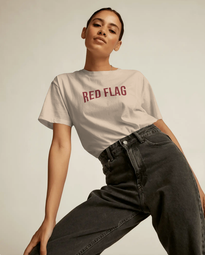 Red Flag Beige Oversized T-Shirt for Women | Funny Graphic Streetwear Tee