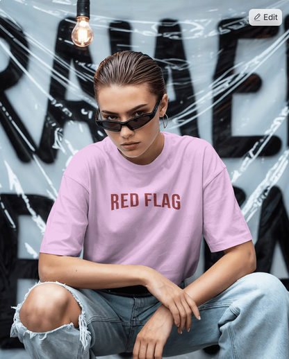 Red Flag Lavender Oversized T-Shirt for Women | Funny Quote Oversized Streetwear Tee