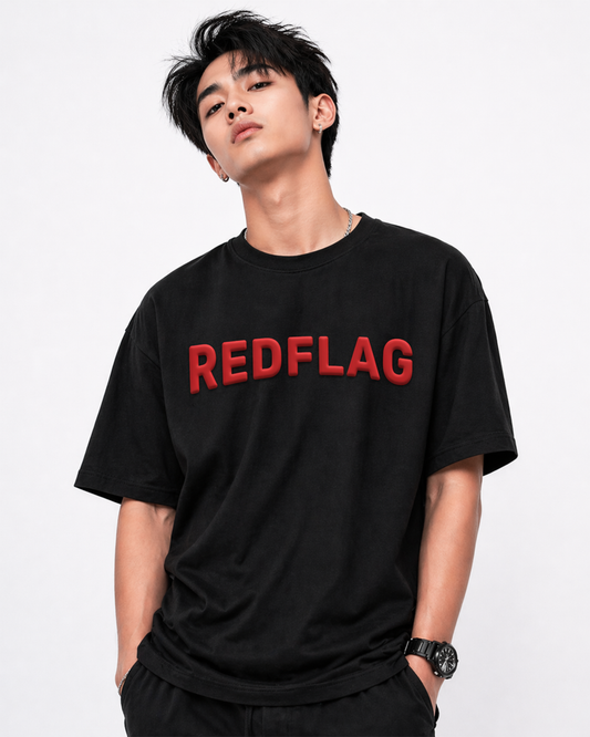 Red Flag Sarcastic Black Oversized T Shirt for Men | Funny Sarcastic Streetwear Tee