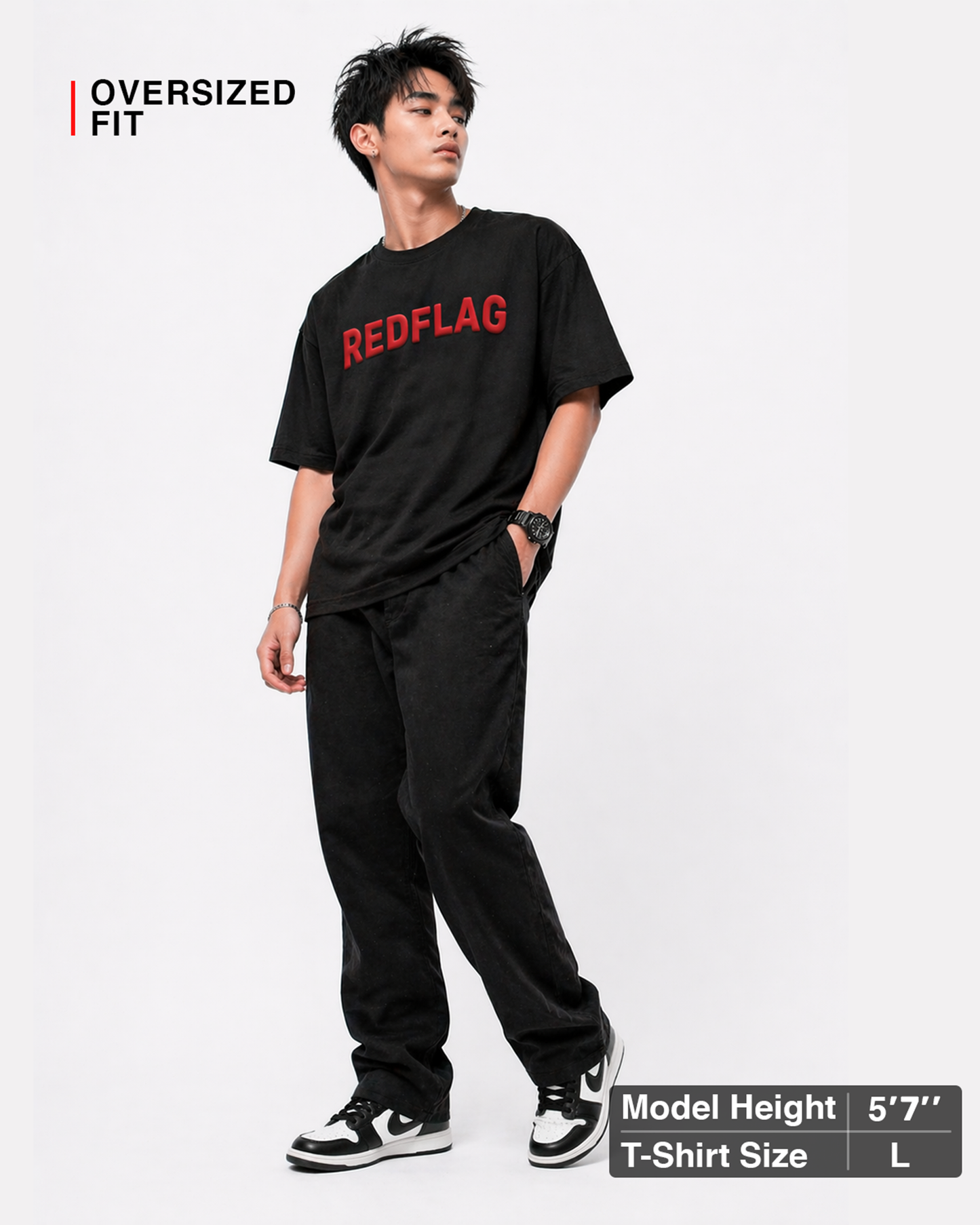 Red Flag Sarcastic Black Oversized T Shirt for Men | Funny Sarcastic Streetwear Tee