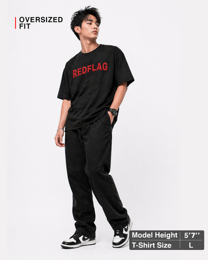 Red Flag Sarcastic Black Oversized T Shirt for Men | Funny Sarcastic Streetwear Tee