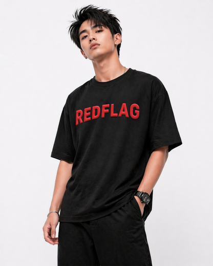 Red Flag Sarcastic Black Oversized T Shirt for Men | Funny Sarcastic Streetwear Tee
