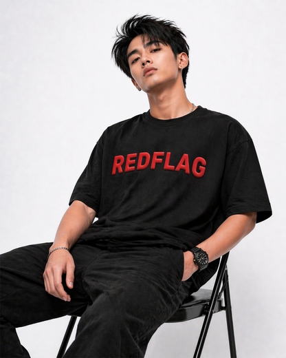 Red Flag Sarcastic Black Oversized T Shirt for Men | Funny Sarcastic Streetwear Tee