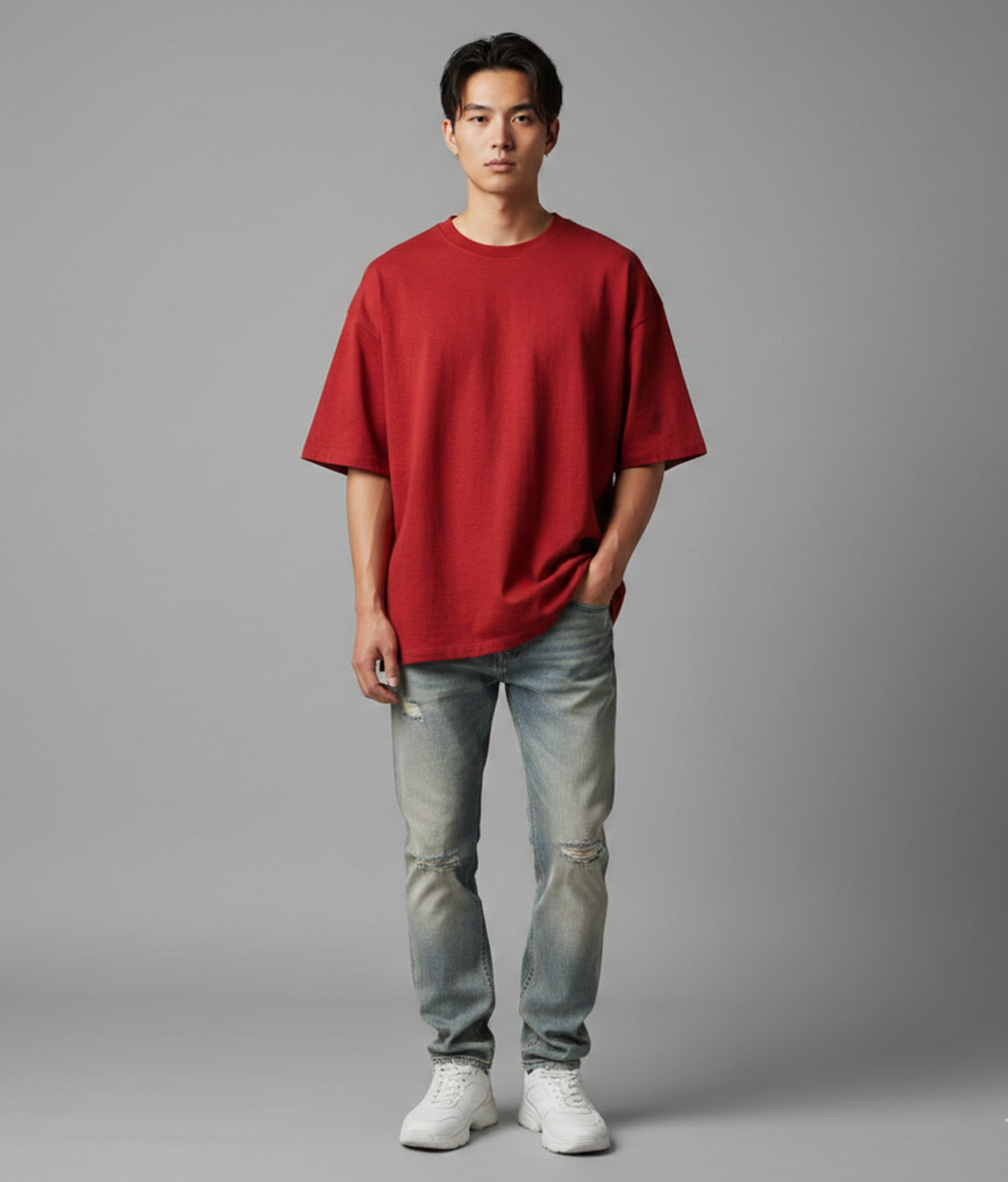 Red Solid Oversized T-Shirt for Men | Heavyweight Cotton | Boxy Fit Streetwear Tee