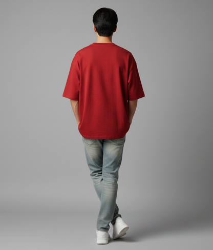 Red Solid Oversized T-Shirt for Men | Heavyweight Cotton | Boxy Fit Streetwear Tee