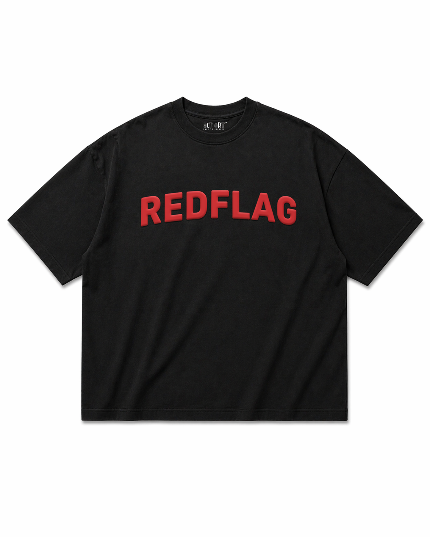 Red Flag Puff Print Black Oversized T Shirt for Women | Sarcastic Oversized Graphic Tee