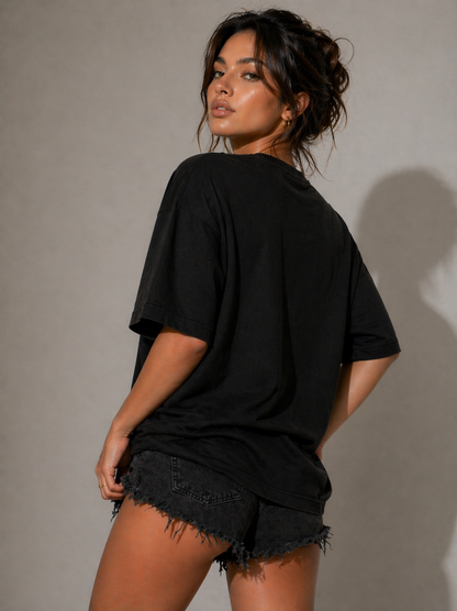 Red Flag Puff Print Black Oversized T Shirt for Women | Sarcastic Oversized Graphic Tee