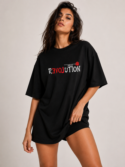 Revolution Oversized T Shirt for Women | Typography Graphic Printed Oversized T Shirt | Premium Boxy Fit Streetwear Tee