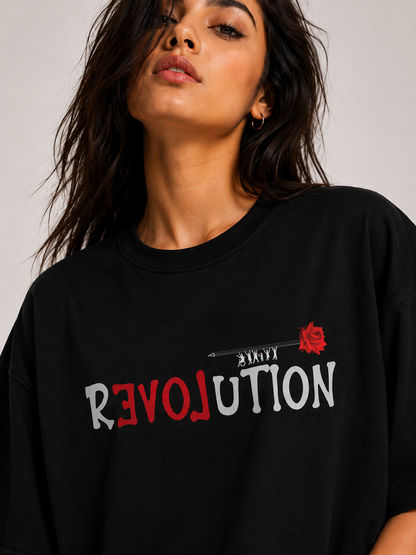 Revolution Oversized T Shirt for Women | Typography Graphic Printed Oversized T Shirt | Premium Boxy Fit Streetwear Tee