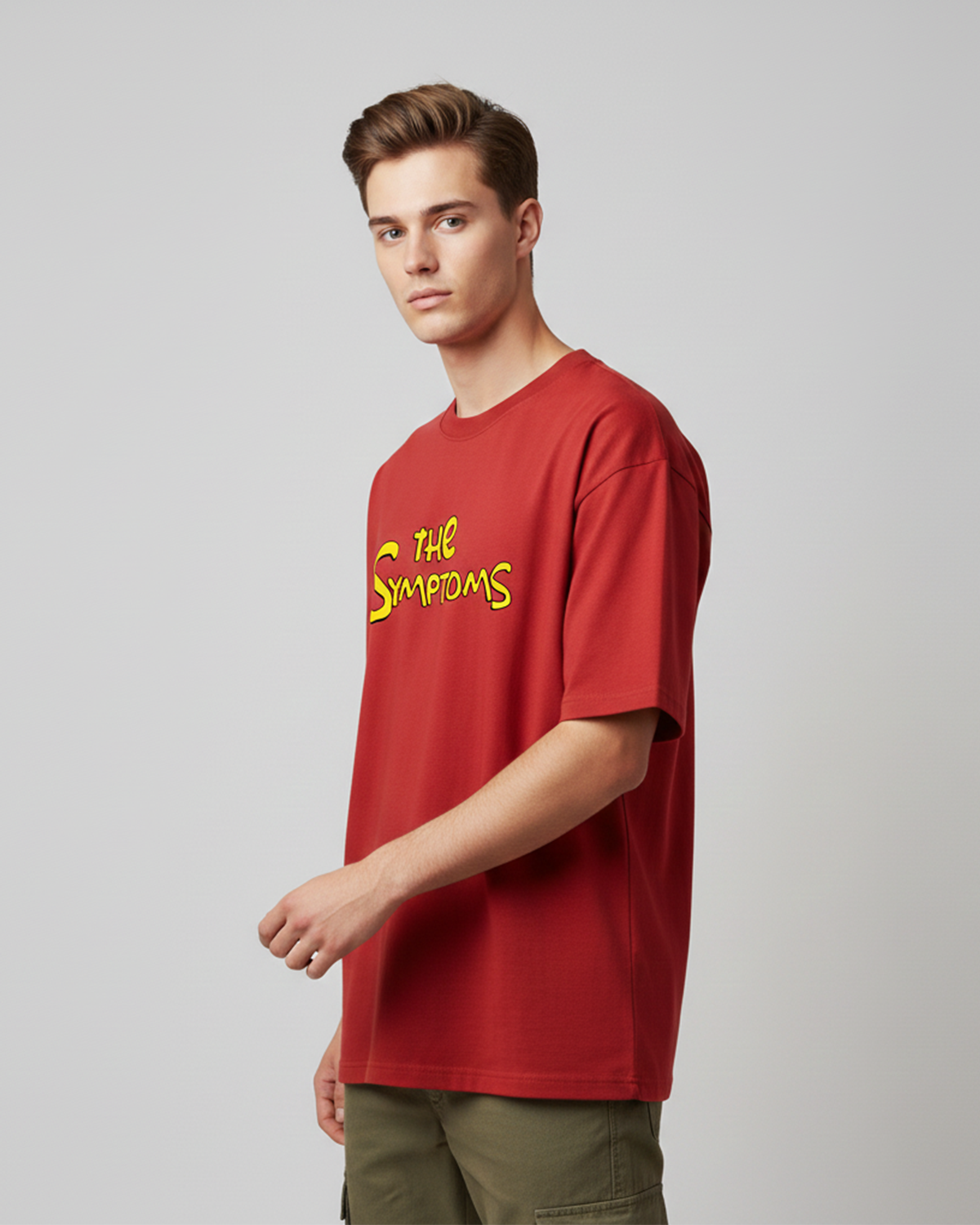 The Symptoms Red Oversized T-Shirt for Men | Funny Quote Cotton Streetwear Tee