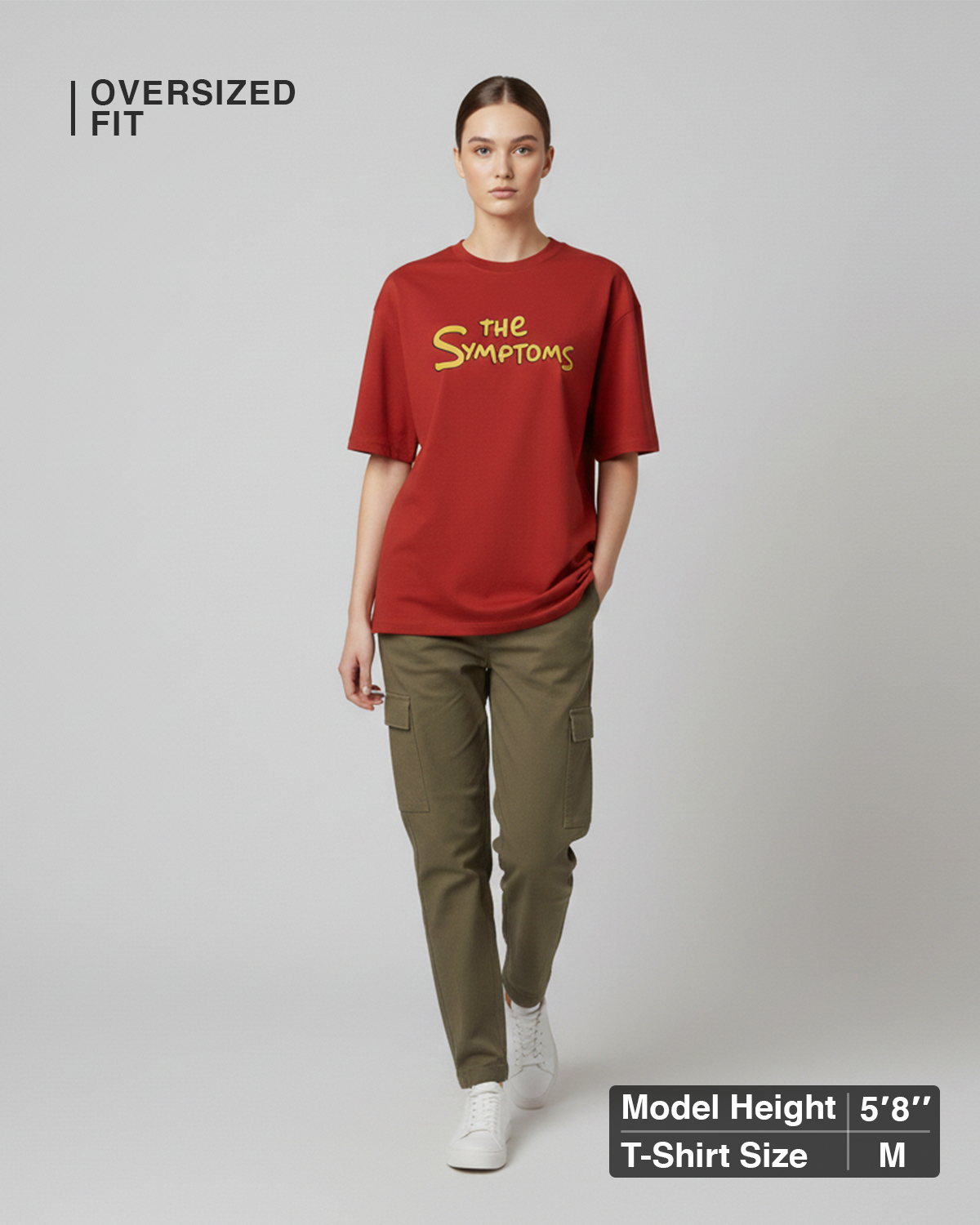 The Symptoms Red Oversized T-Shirt for Women | Funny Quote Cotton Streetwear Tee