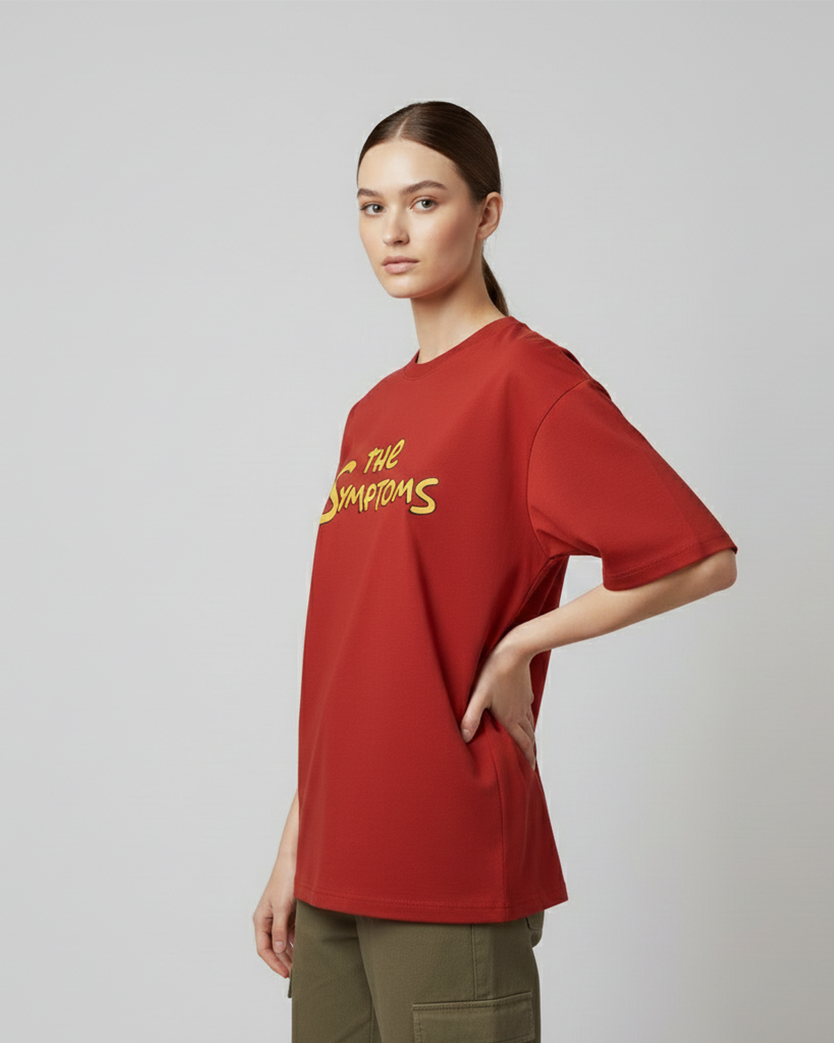The Symptoms Red Oversized T-Shirt for Women | Funny Quote Cotton Streetwear Tee
