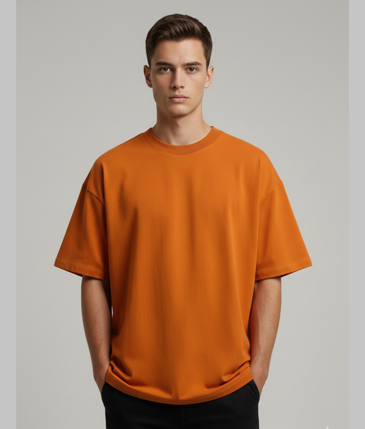 Rust Orange Oversized T-Shirt for Men | Heavyweight Solid Cotton | Drop Shoulder Boxy Fit