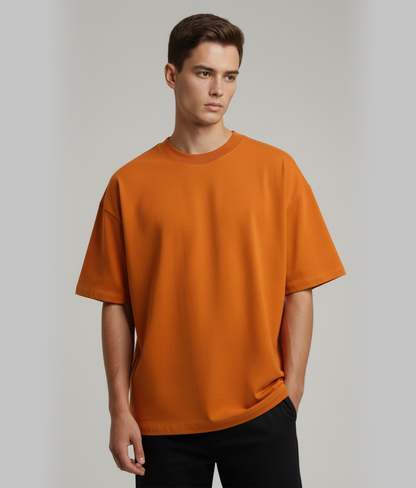 Rust Orange Oversized T-Shirt for Men | Heavyweight Solid Cotton | Drop Shoulder Boxy Fit