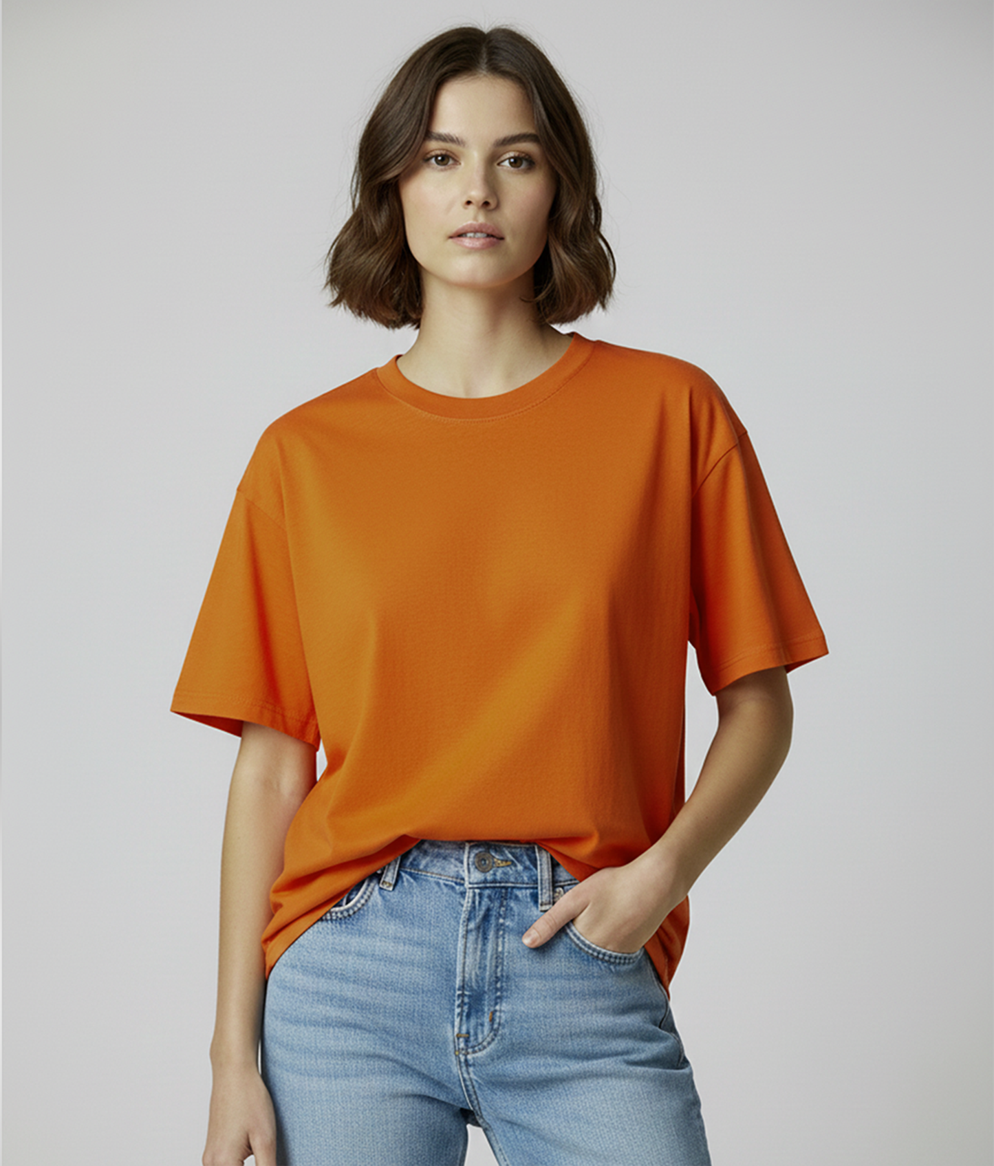Rust Orange Oversized T-Shirt for Women | Heavyweight Solid Cotton | Relaxed Drop Shoulder Fit