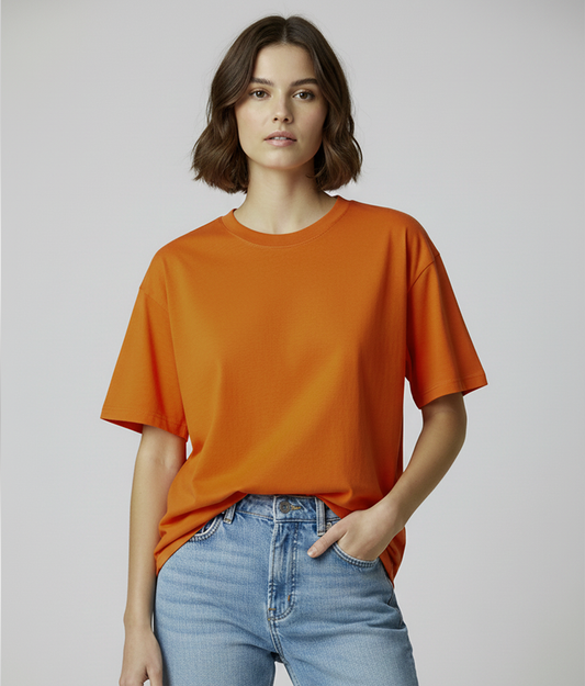 Rust Orange Oversized T-Shirt for Women | Heavyweight Solid Cotton | Relaxed Drop Shoulder Fit
