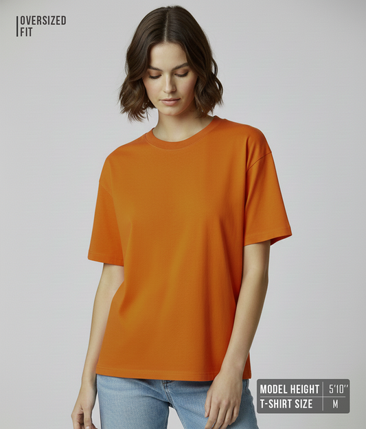 Rust Orange Oversized T-Shirt for Women | Heavyweight Solid Cotton | Relaxed Drop Shoulder Fit