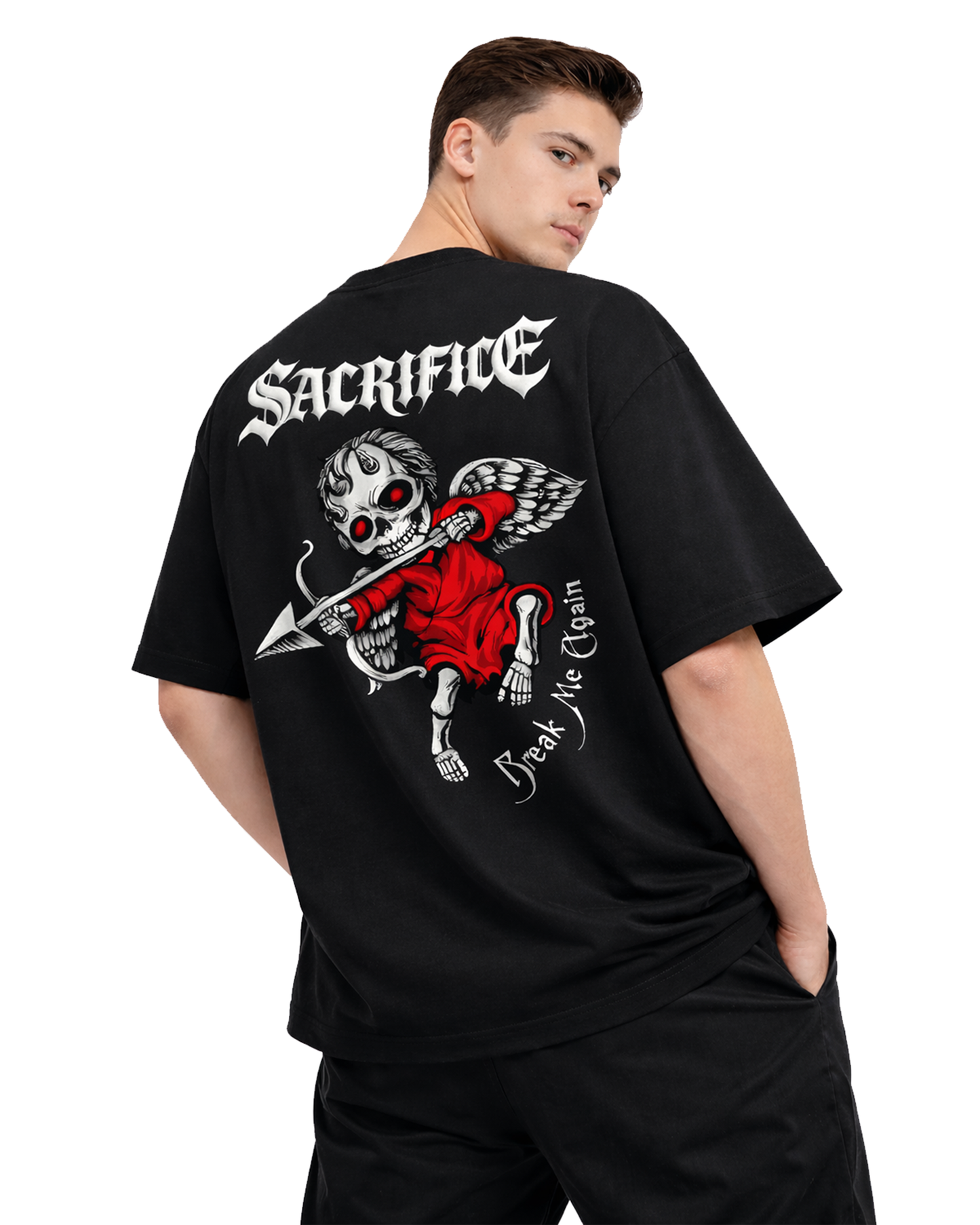 Gothic Sacrifice Black Oversized T Shirt for Men | Skull Graphic Oversized Streetwear T Shirt