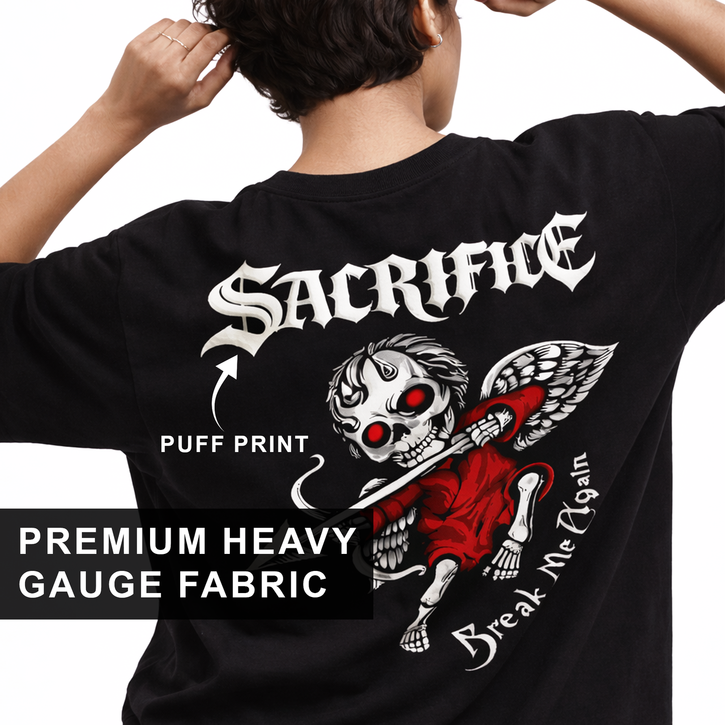 Gothic Sacrifice Black Oversized T Shirt for Women | Skull Graphic Oversized Streetwear T-Shirt