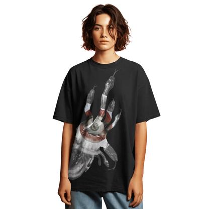 Snake Abstract Art Oversized T-Shirt for Women | Black Snake Graphic Streetwear Tee
