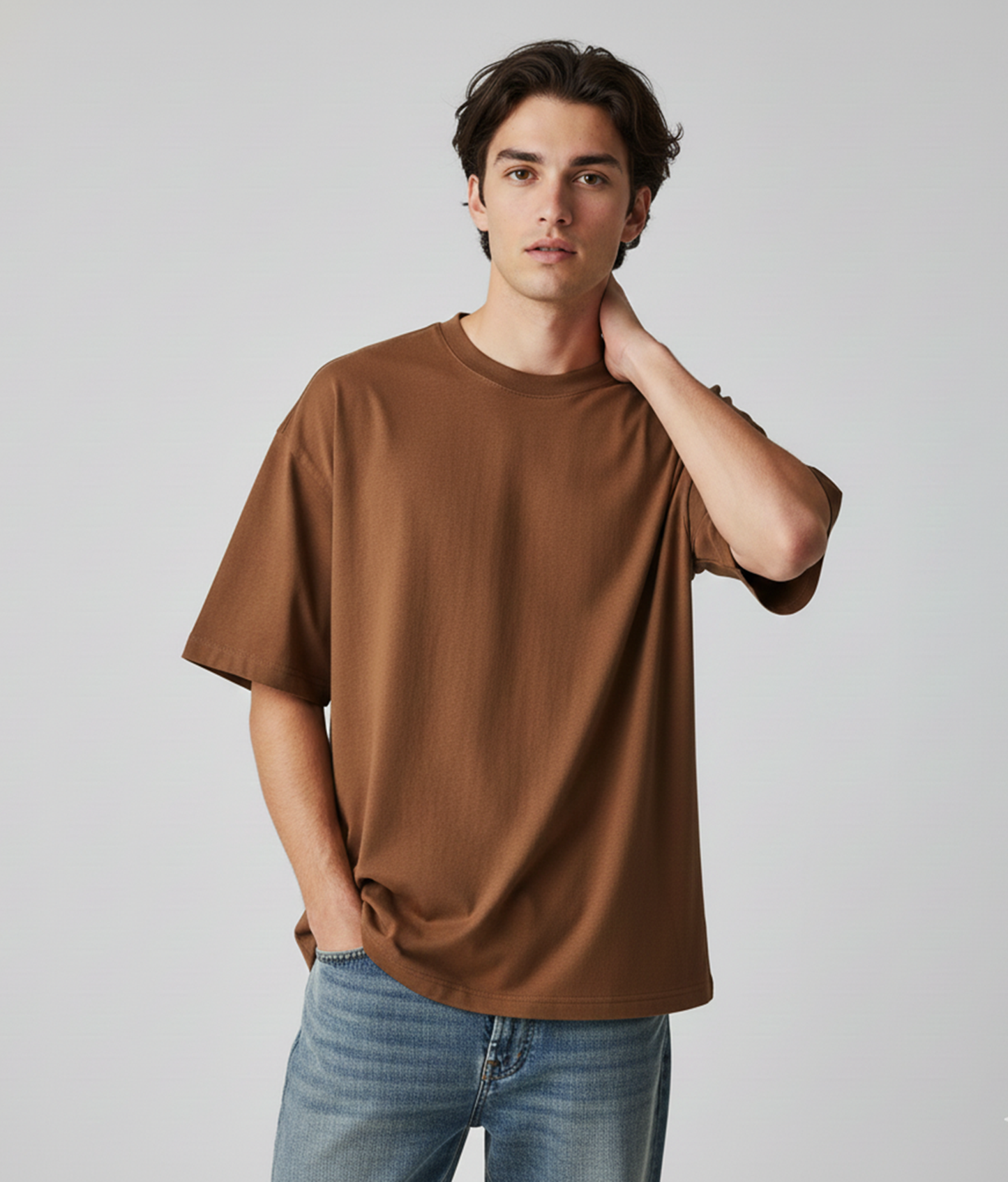Snuff Brown Oversized T-Shirt for Men | Heavyweight Solid Cotton | Drop-Shoulder Streetwear Fit