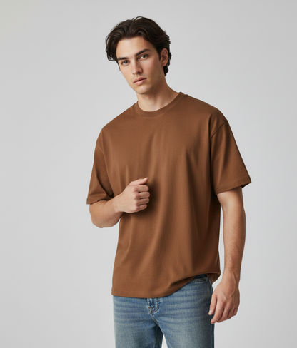 Snuff Brown Oversized T-Shirt for Men | Heavyweight Solid Cotton | Drop-Shoulder Streetwear Fit