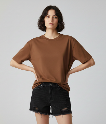Snuff Brown Oversized T-Shirt for Women | Heavyweight Solid Cotton | Relaxed Drop-Shoulder Boxy Fit