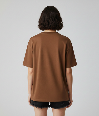 Snuff Brown Oversized T-Shirt for Women | Heavyweight Solid Cotton | Relaxed Drop-Shoulder Boxy Fit