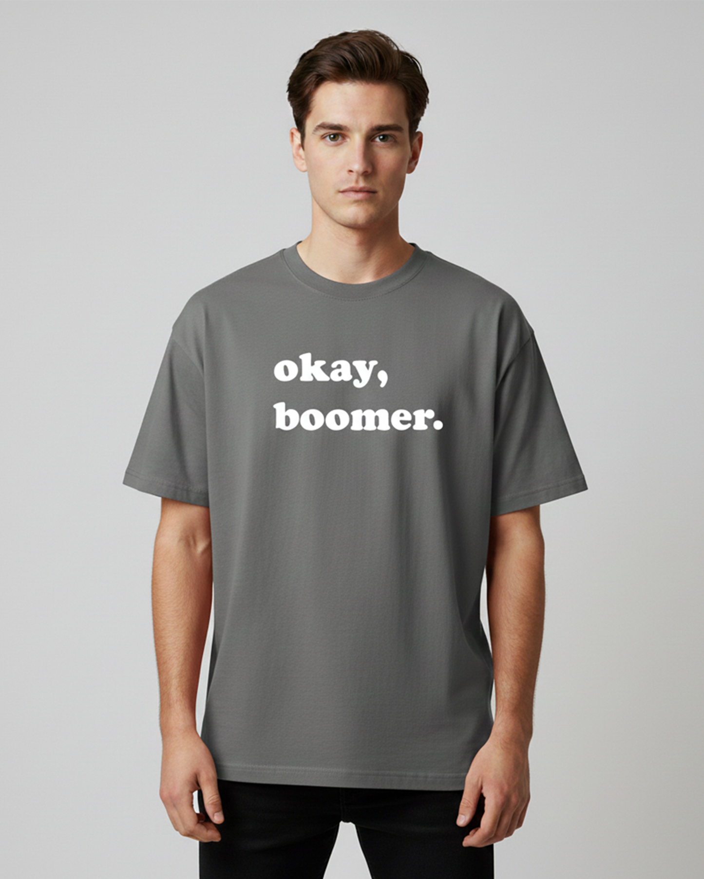 Okay Boomer Grey Oversized T-Shirt for Men | Funny Oversized T-Shirt