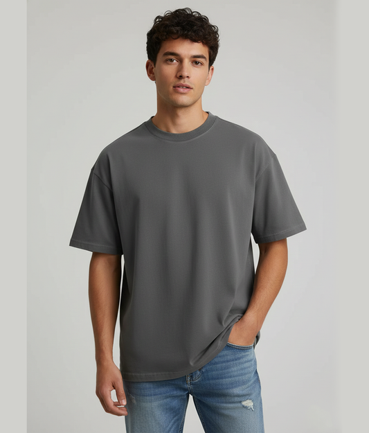 Steel Grey Oversized T-Shirt for Men | Heavyweight Solid Cotton | Drop-Shoulder Streetwear Fit