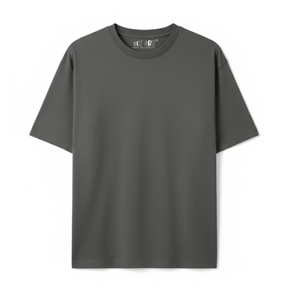 Steel Grey Oversized T-Shirt for Women | Heavyweight Solid Cotton | Relaxed Drop-Shoulder Boxy Fit
