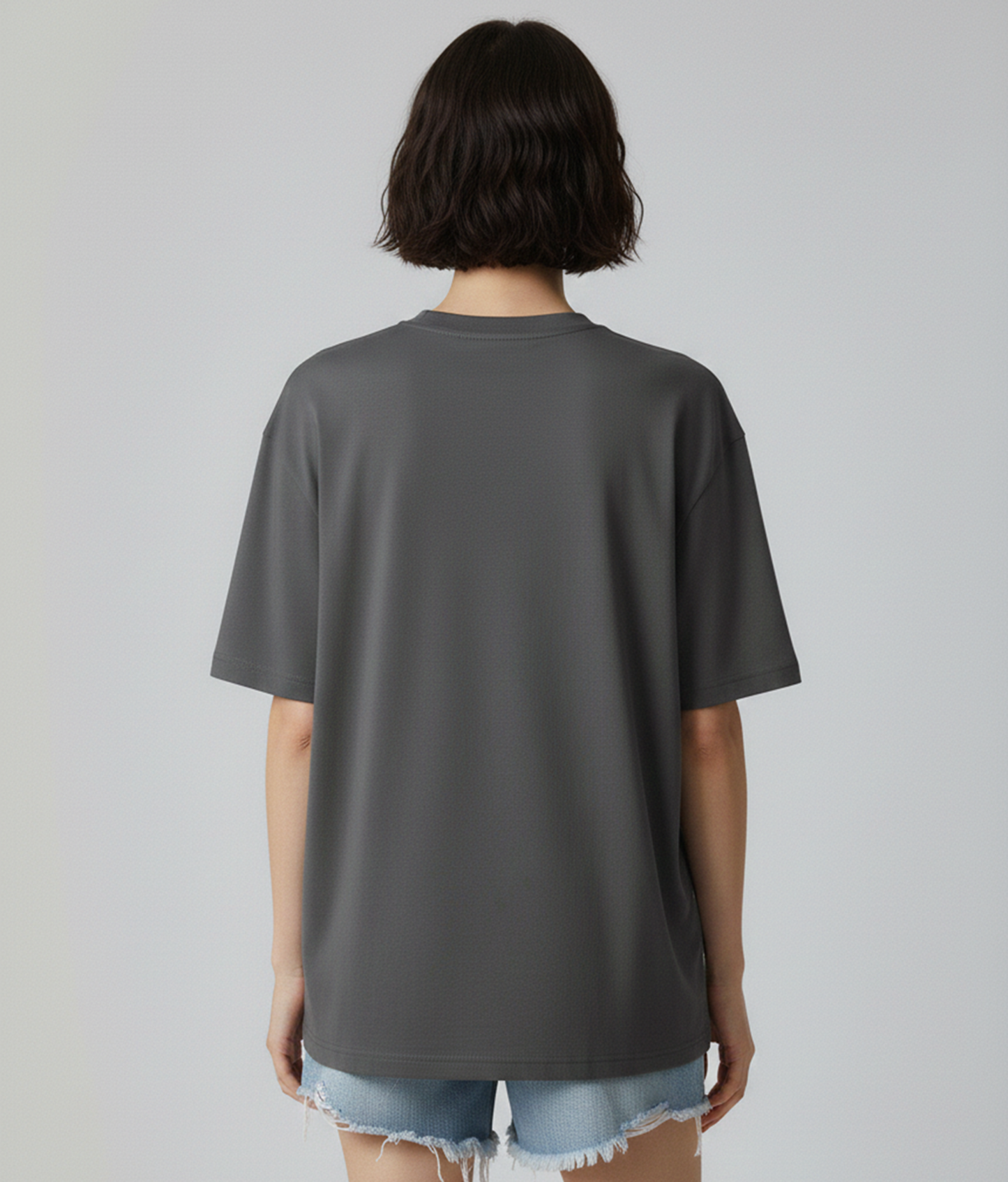 Steel Grey Oversized T-Shirt for Women | Heavyweight Solid Cotton | Relaxed Drop-Shoulder Boxy Fit