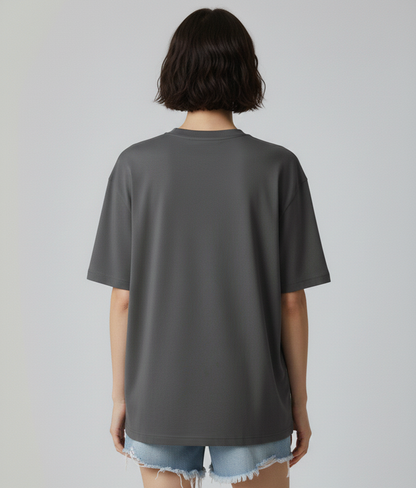 Steel Grey Oversized T-Shirt for Women | Heavyweight Solid Cotton | Relaxed Drop-Shoulder Boxy Fit