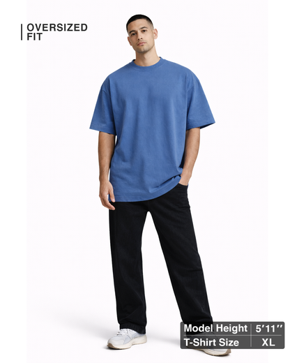 Steel Blue Oversized T-Shirt for Men | Premium Cotton Solid Oversized T-Shirt