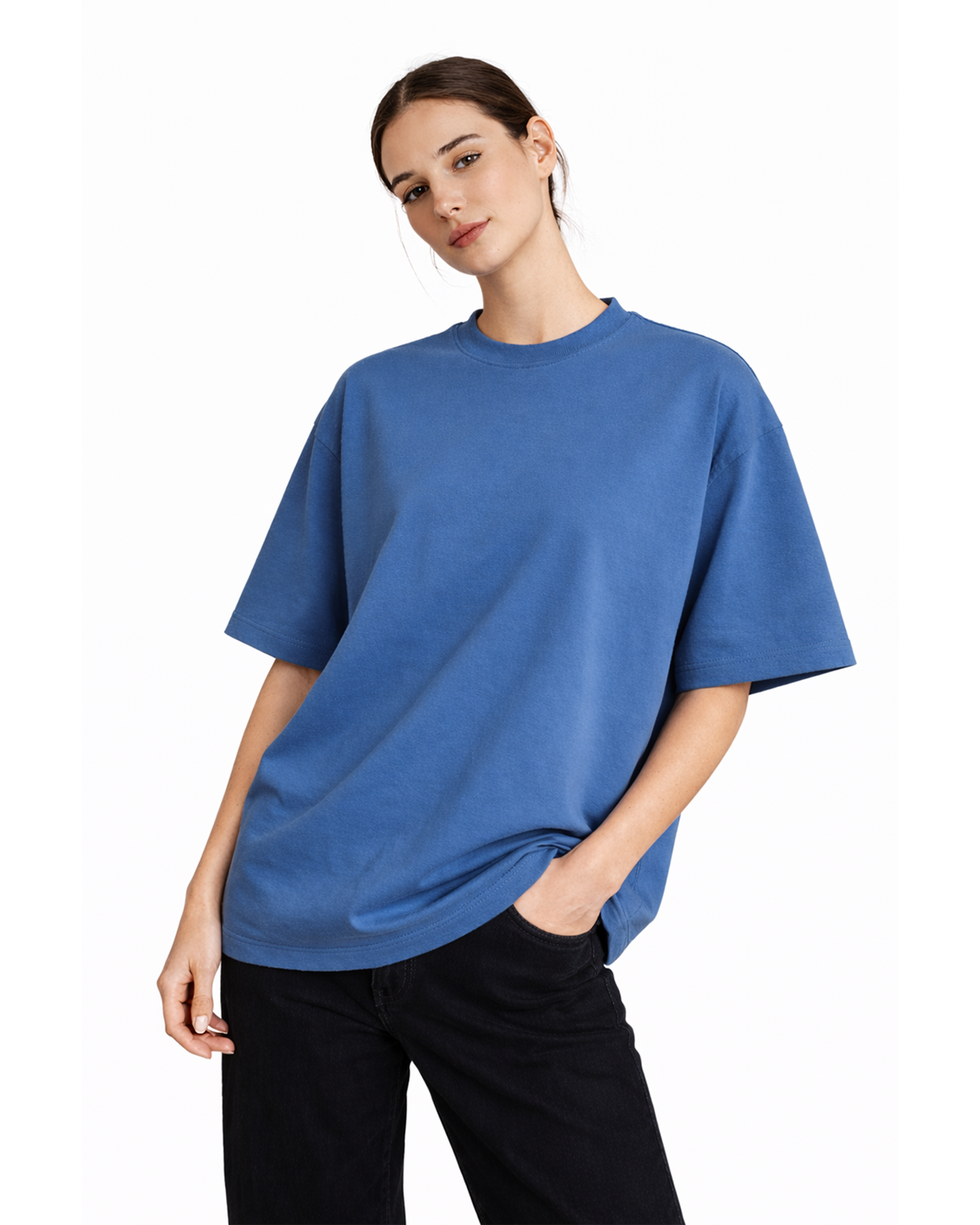 Steel Blue Oversized T-Shirt for Women | Premium Cotton Solid Oversized T-Shirt