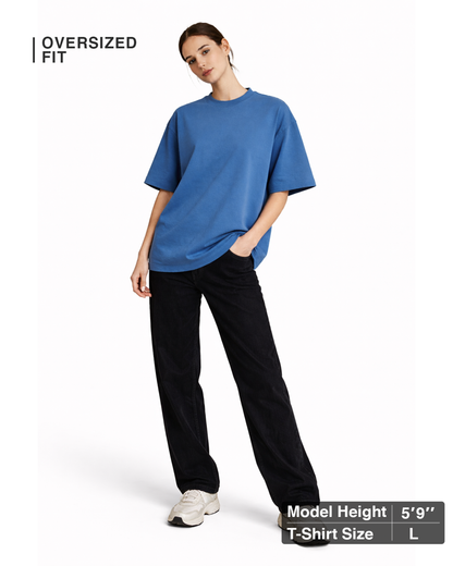 Steel Blue Oversized T-Shirt for Women | Premium Cotton Solid Oversized T-Shirt