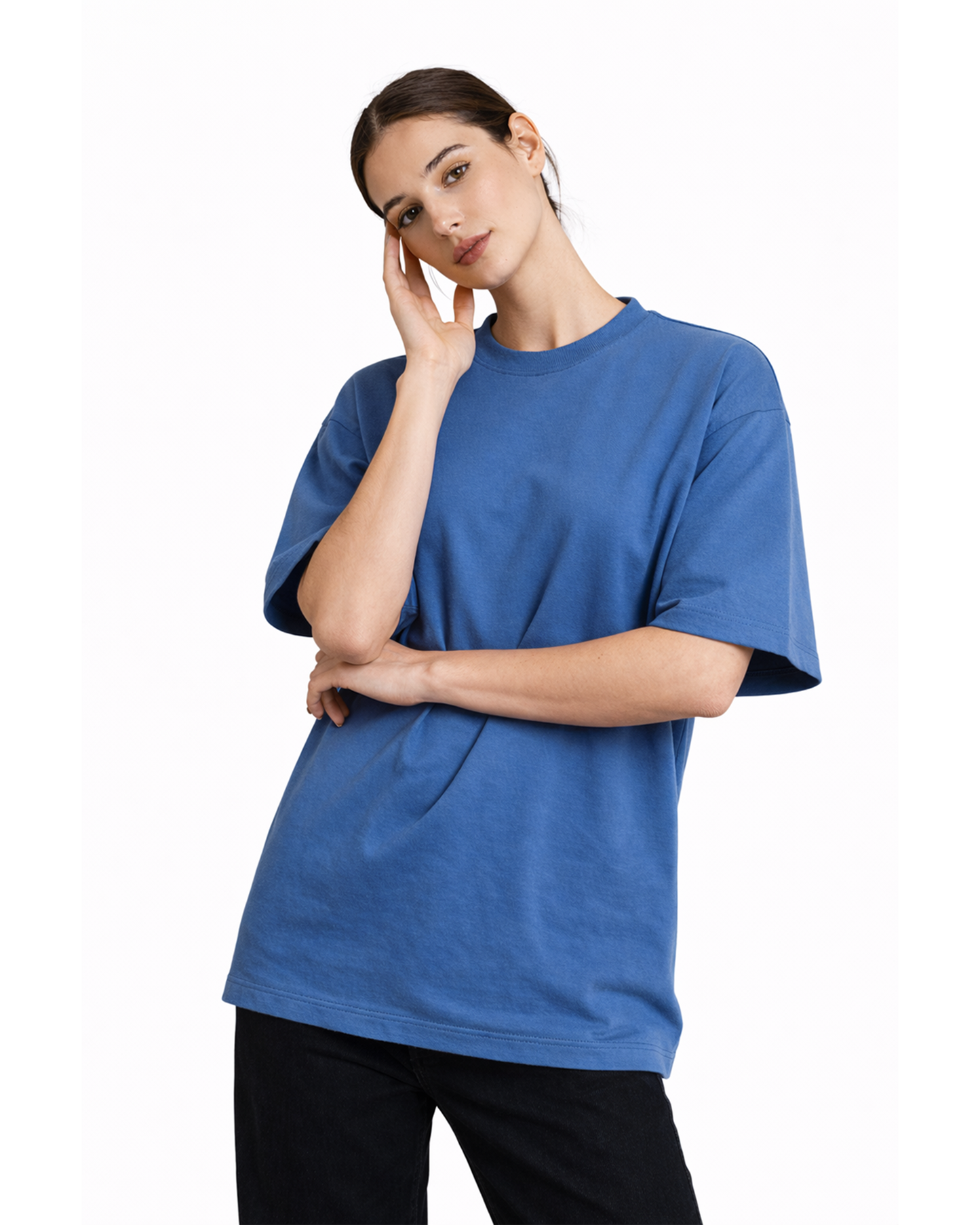 Steel Blue Oversized T-Shirt for Women | Premium Cotton Solid Oversized T-Shirt